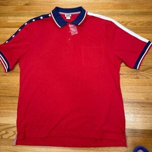 Patriotic USA Stars & Stripes Polo Shirt Duke Haband Size L‎ 4th of July Theme